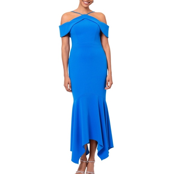 XSCAPE - Halter Neck Scuba Crepe Gown - Picture 1 of 11